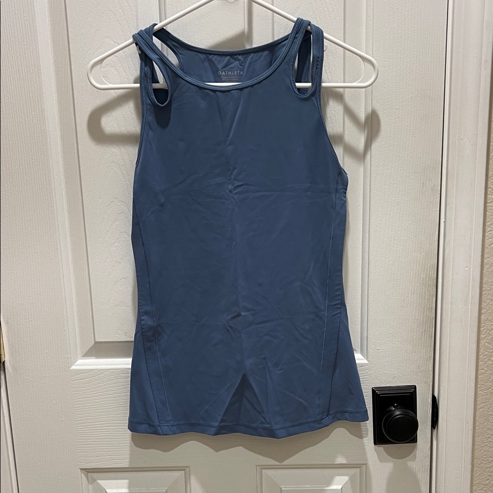 Athleta Cut Out Stretch Sleeveless Ashanti Active Tank Top in stone blue
